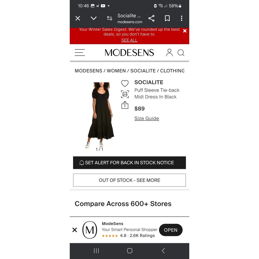 NWOT Socialite Scoop Neck Puff Sleeve Tie Back Midi Tiered Dress Sz XS Black - Picture 13 of 14